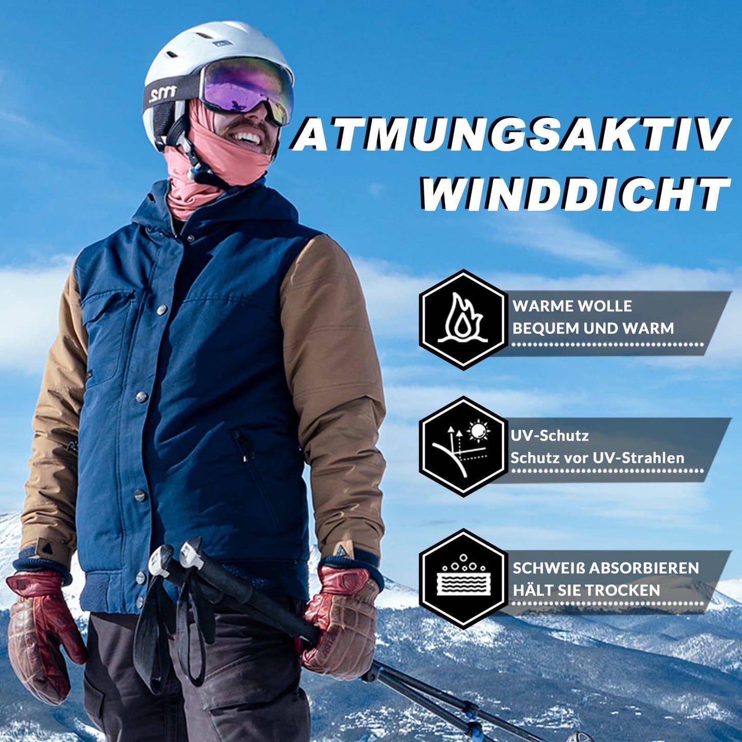 ROCKBROS Sturmhaube 2er Set Herbst Winter Balaclava für Outdoorsports Unisex