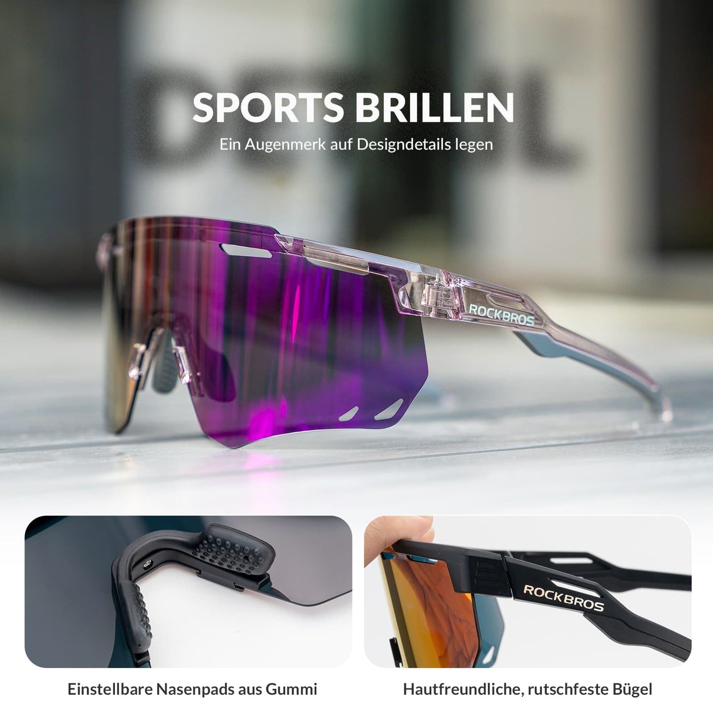 ROCKBROS Ultraleicht Fahrradbrille Selbsttönende Sonnenbrille mit UV400-Schutz