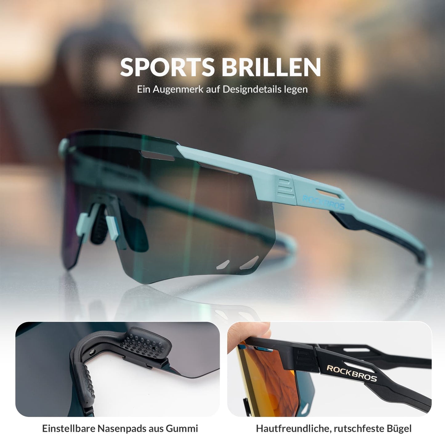 ROCKBROS Ultraleicht Fahrradbrille Selbsttönende Sonnenbrille mit UV400-Schutz