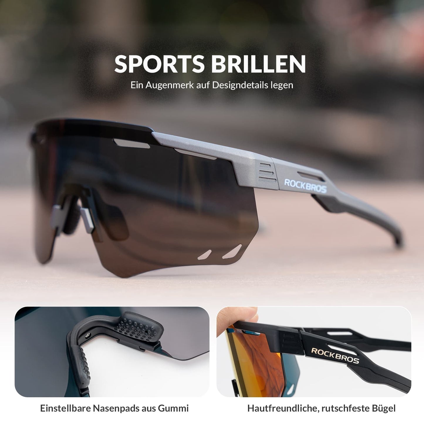 ROCKBROS Ultraleicht Fahrradbrille Selbsttönende Sonnenbrille mit UV400-Schutz