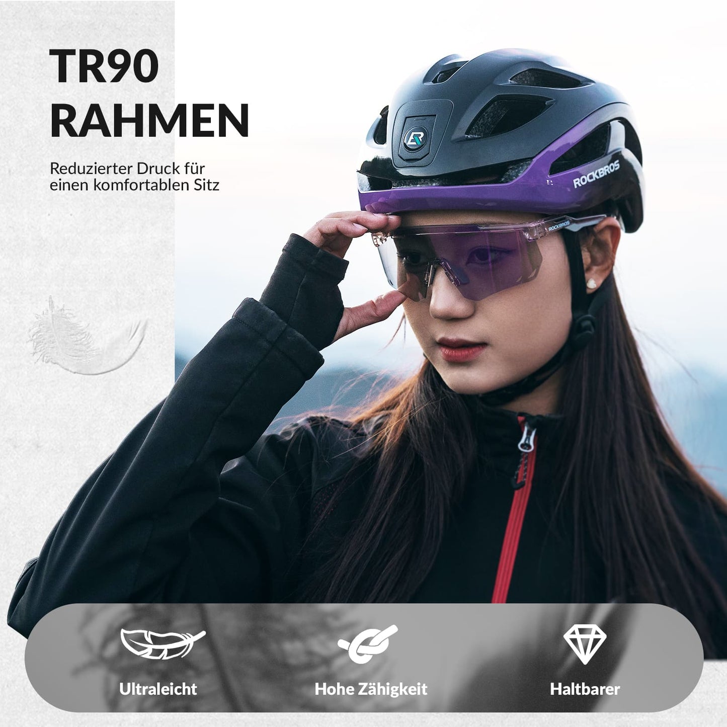ROCKBROS Ultraleicht Fahrradbrille Selbsttönende Sonnenbrille mit UV400-Schutz