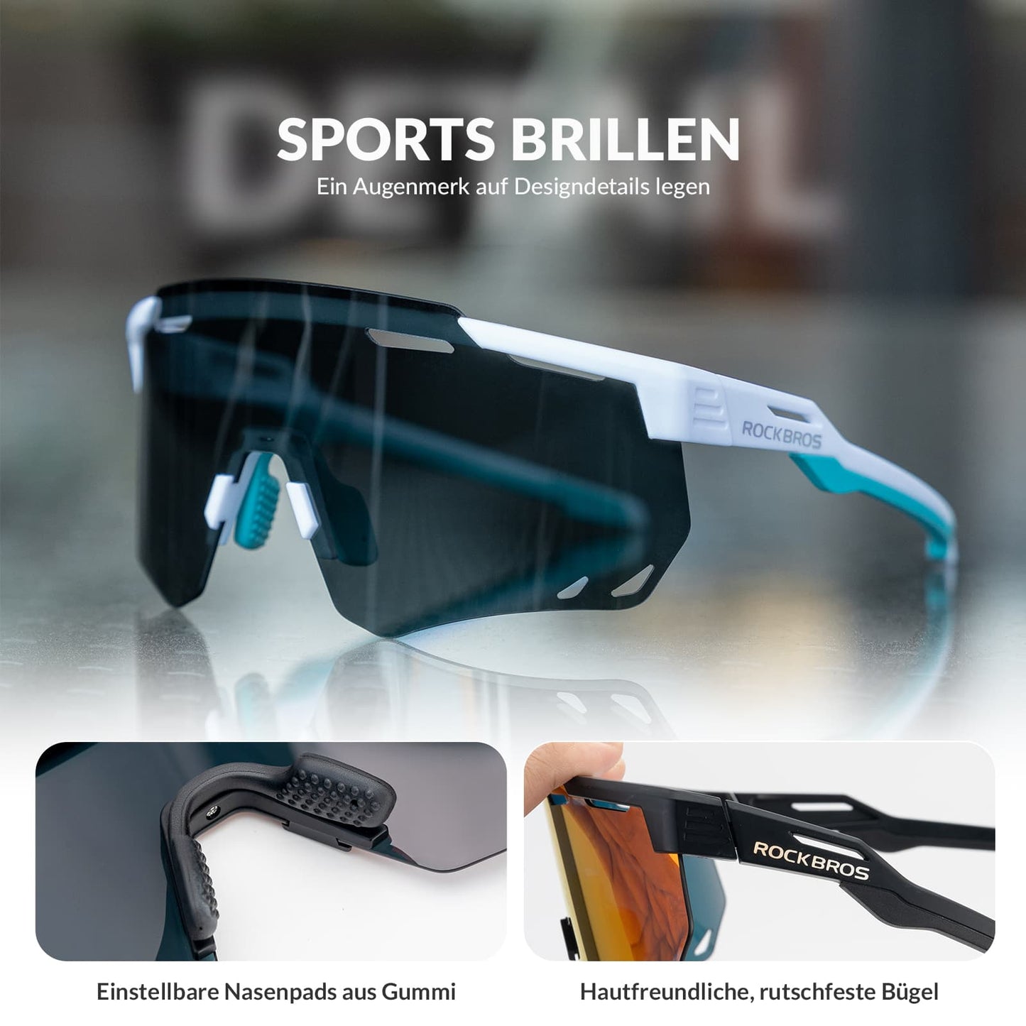 ROCKBROS Ultraleicht Fahrradbrille Selbsttönende Sonnenbrille mit UV400-Schutz
