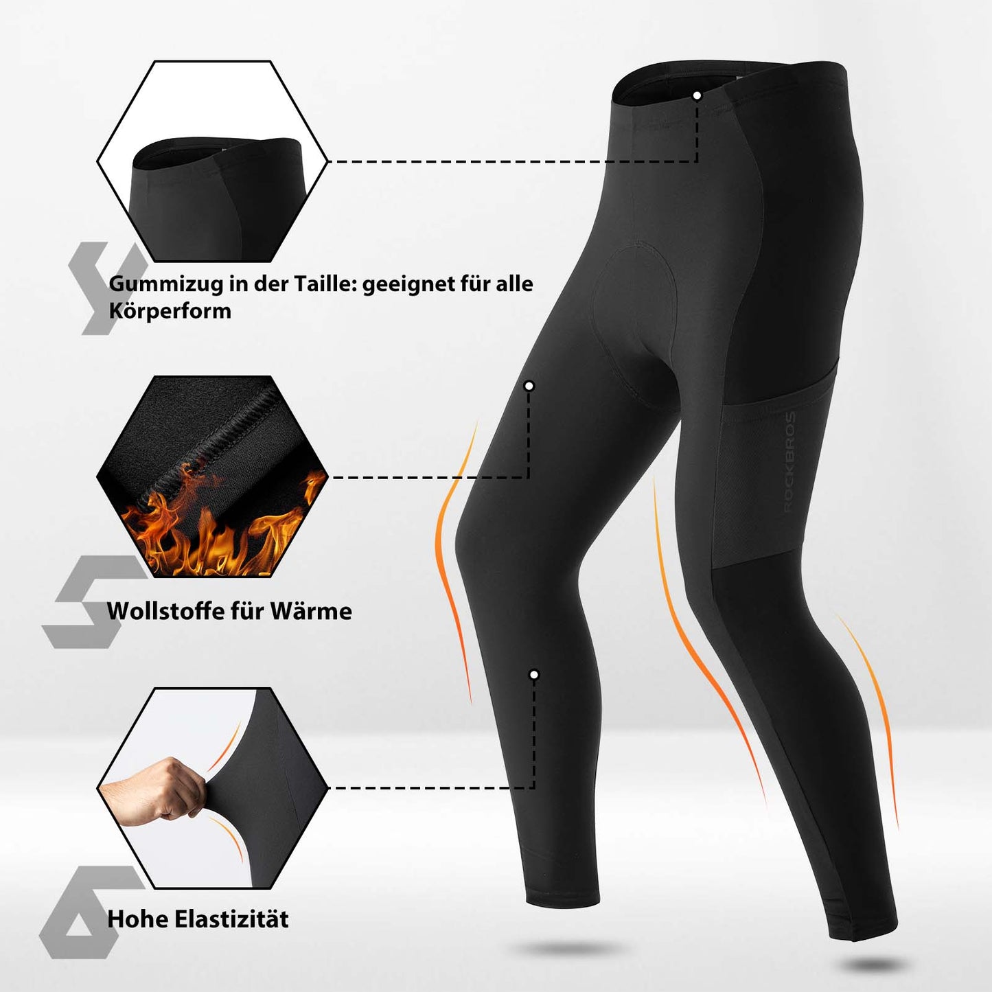 ROCKBROS Winter Fahrrad Lange Hose Elastische Radhose Herren/Damen M-4XL