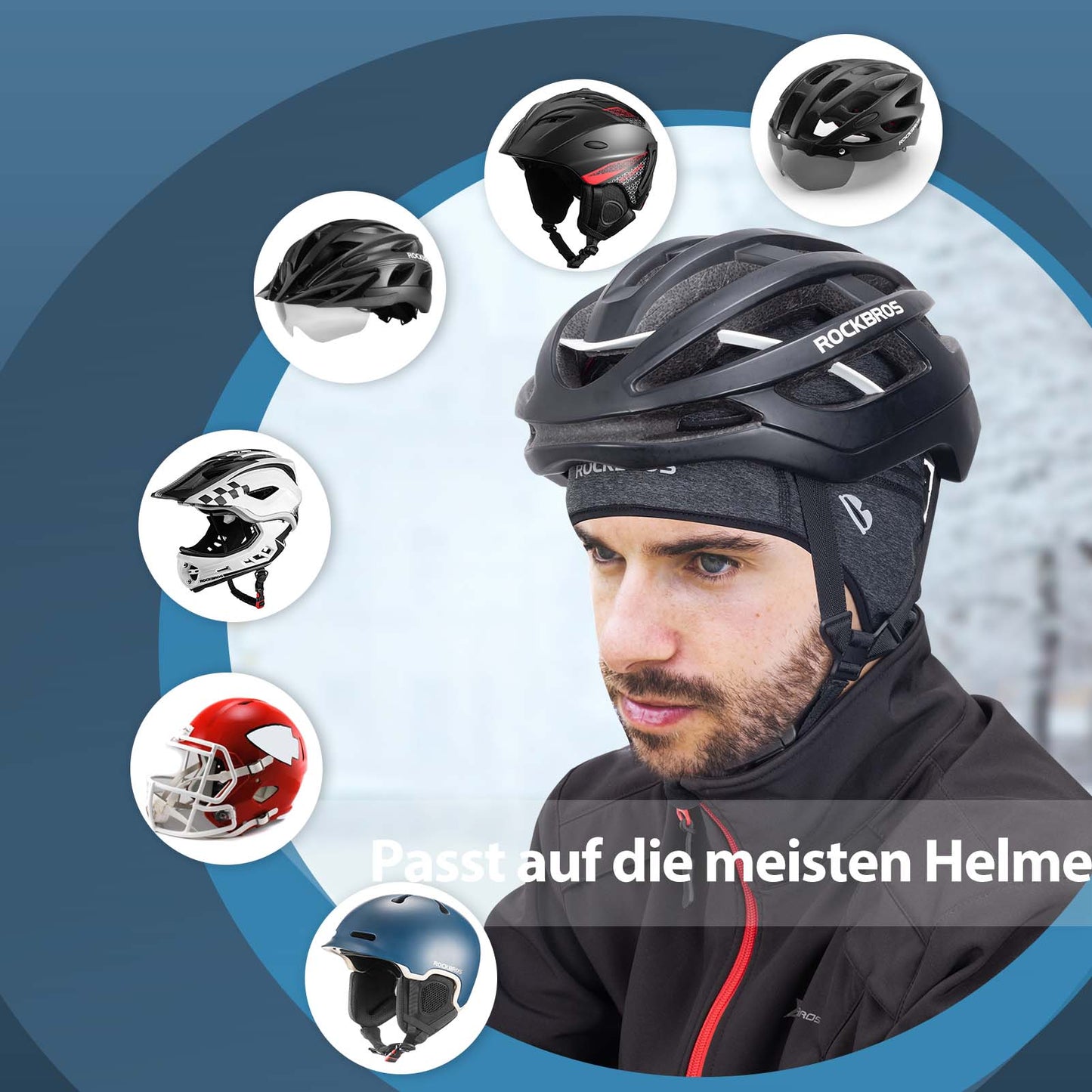 ROCKBROS Winter Fahrrad Mütze Winddicht Helmmütze mit Brillenlöcher