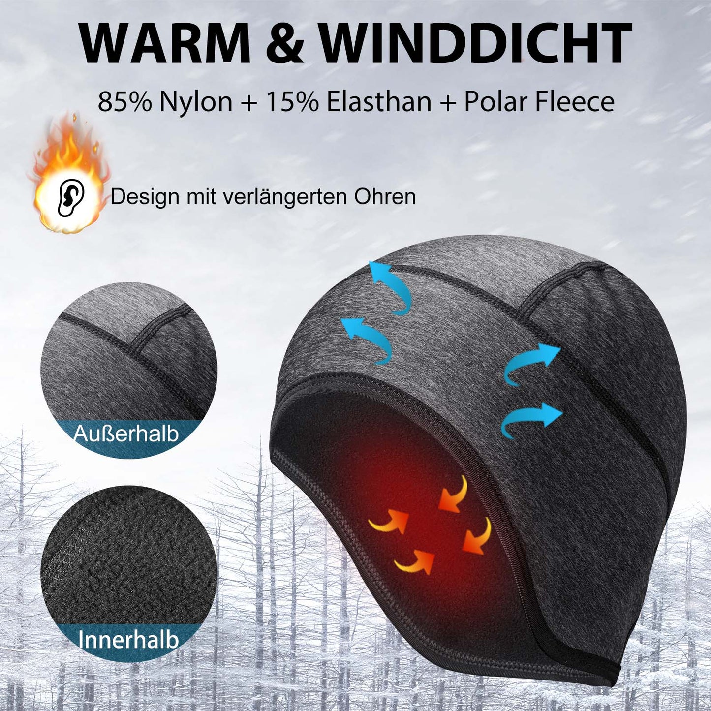 ROCKBROS Winter Fahrradmütze Helm Unterziehmütze mit reflektierendes Logo