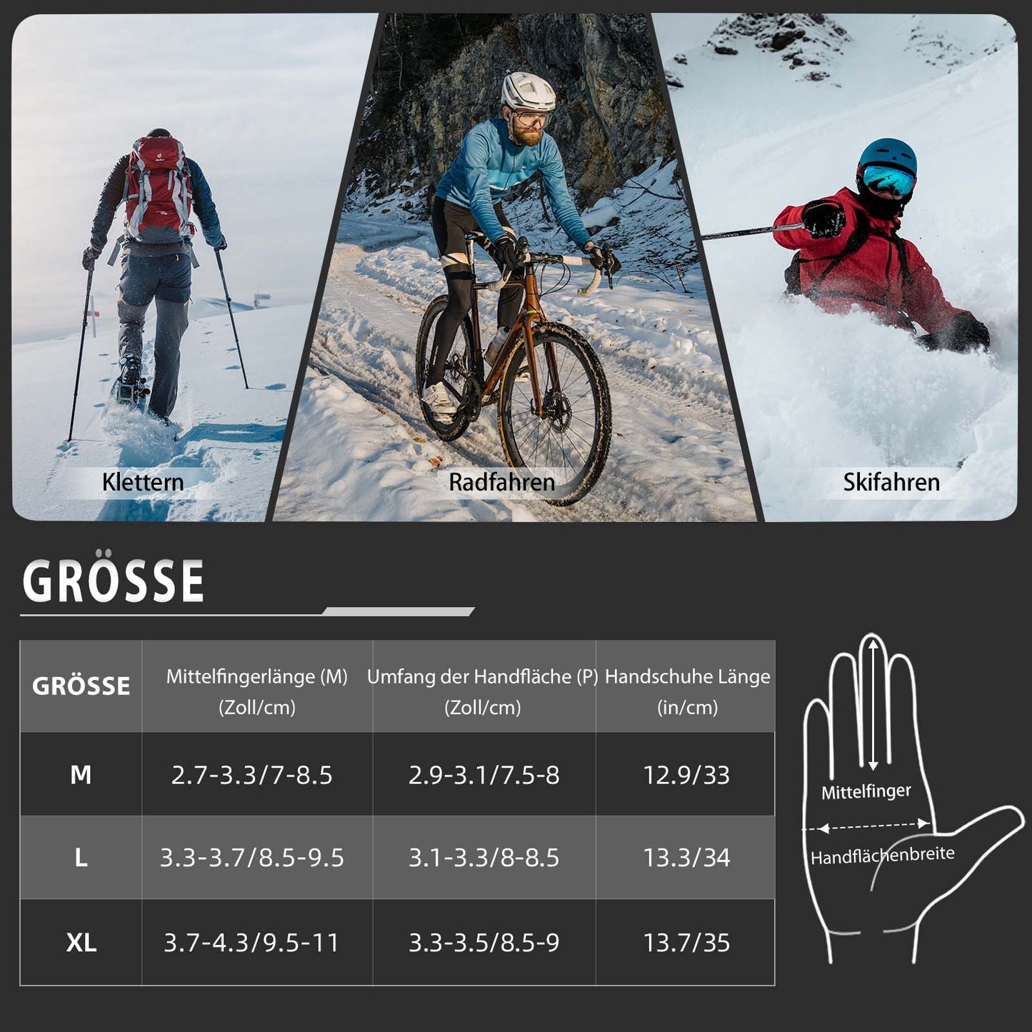 ROCKBROS Winter Handschuhe Beheizbare Fahrradhandschuhe mit Batterie M-XL