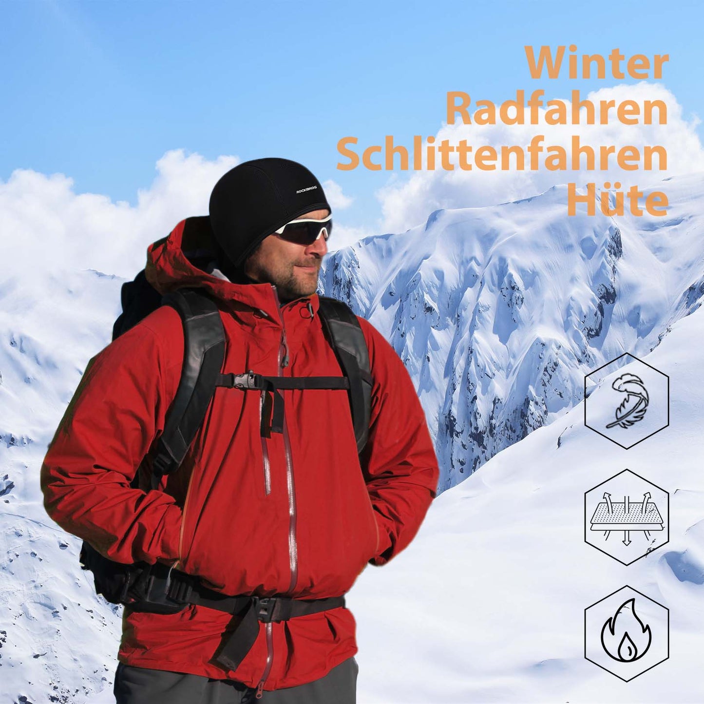 ROCKBROS Winter Laufmütze Fahrrad Mütze aus Fleece schweißfest und warm