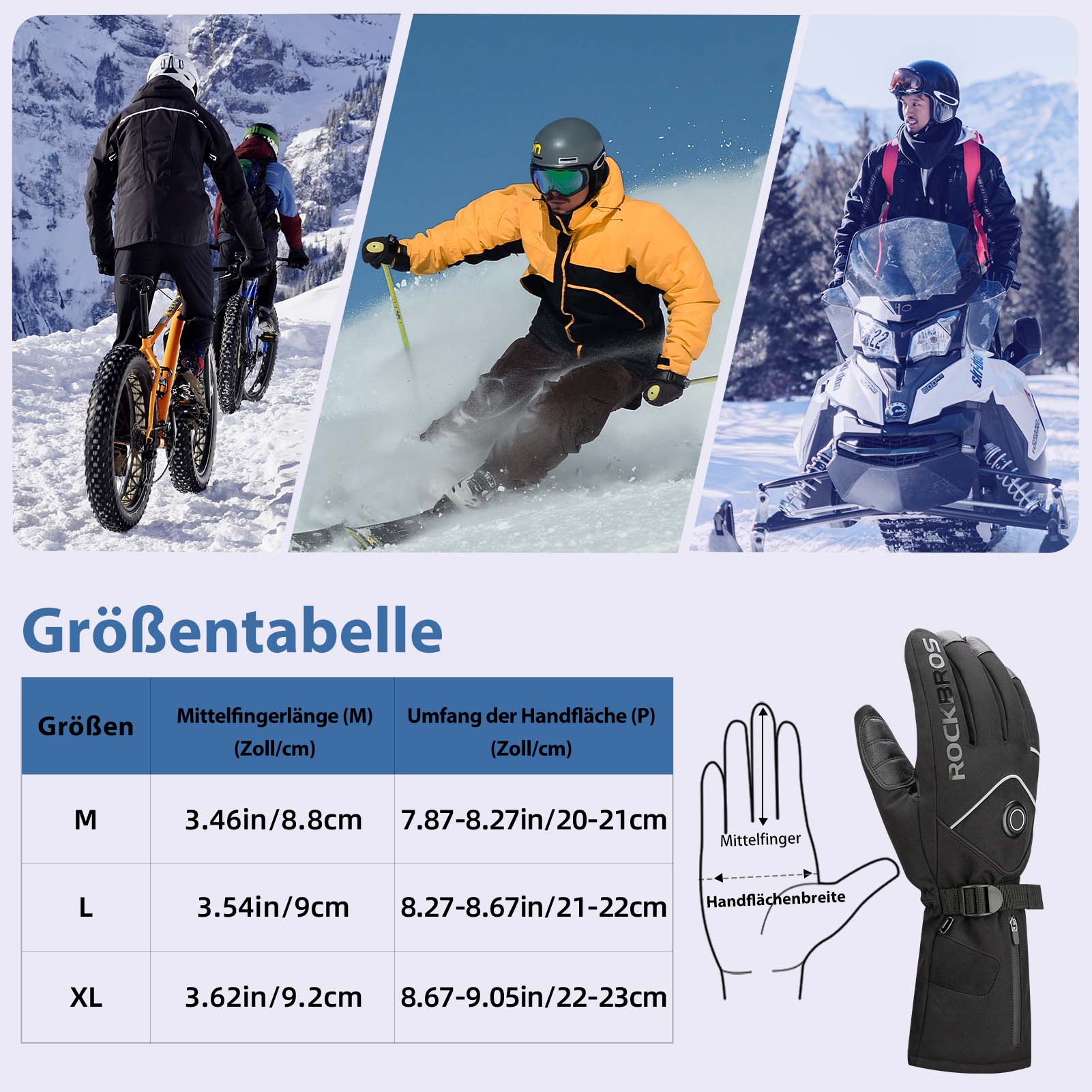 ROCKBROS Winter Skihandschuhe Wiederaufladbare Beheizte Handschuhe Sch – Unimother